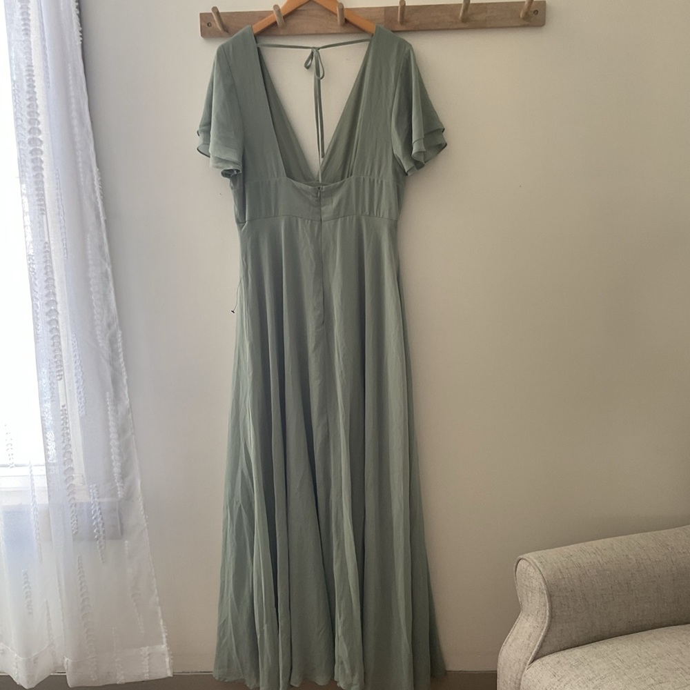 Lulus Promise of Love Sage Brush Green Line Skirt Chiffon Maxi Dress XL - Picture 8 of 16